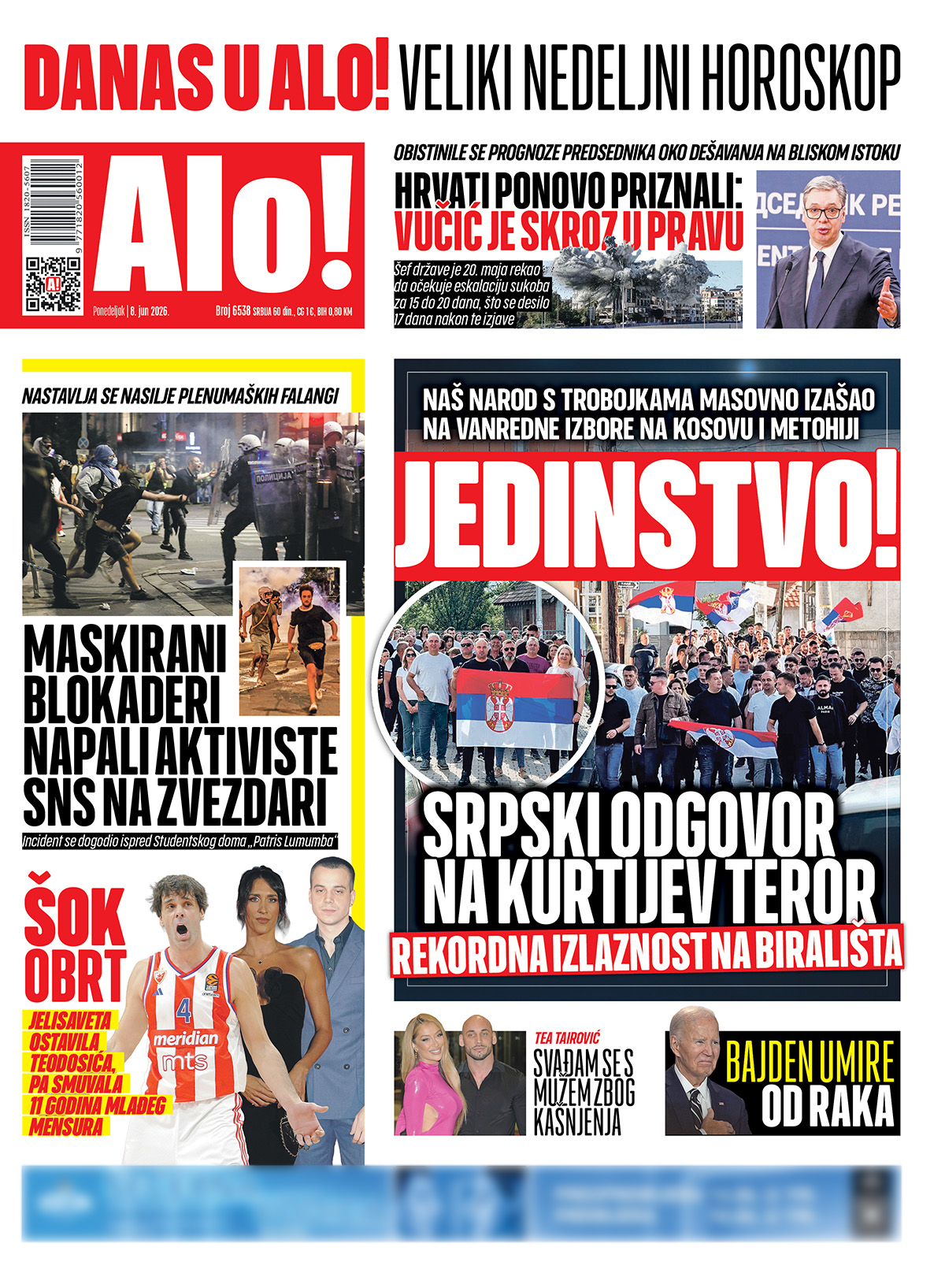 NASLOVNE STRANE DANANJIH NOVINA: Prelistavanje tampe za ponedeljak, 8.  jun 2026. godine - Vesti - Telegraf.rs
