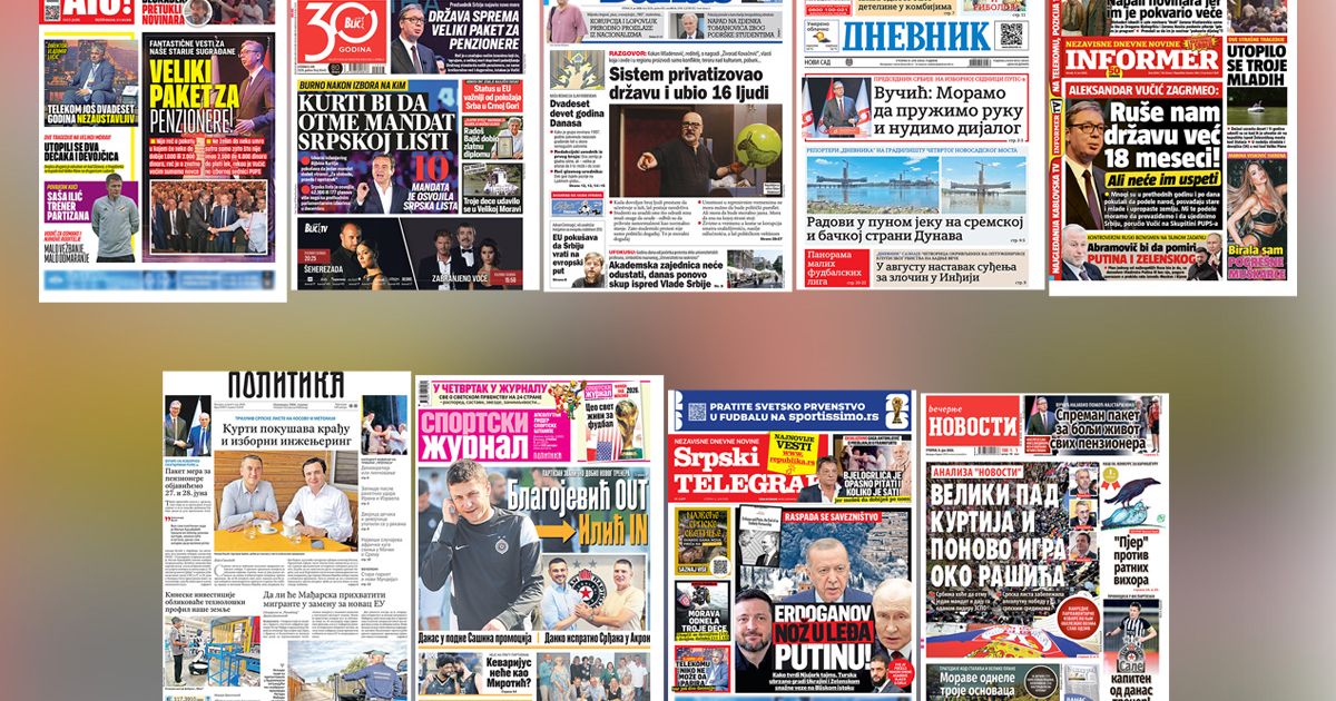 NASLOVNE STRANE SUTRAŠNJIH NOVINA: Prelistavanje štampe za u