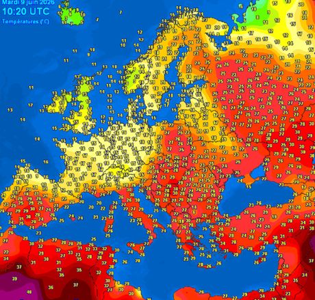 Temperature vazduha u podne, 9. juna