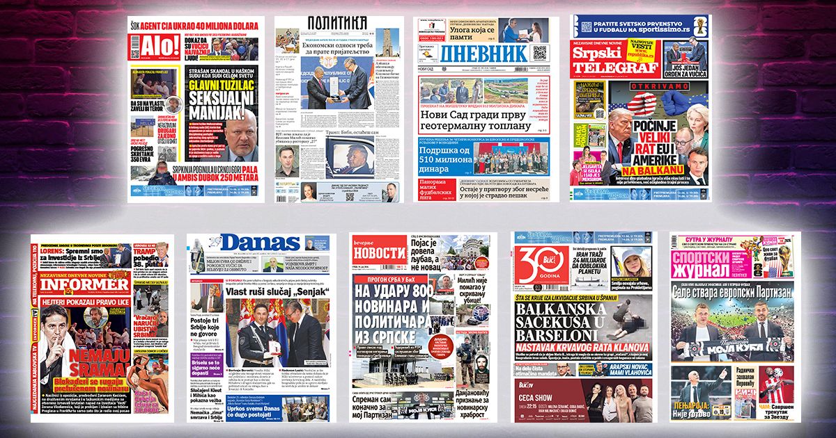NASLOVNE STRANE SUTRAŠNJIH NOVINA: Prelistavanje š