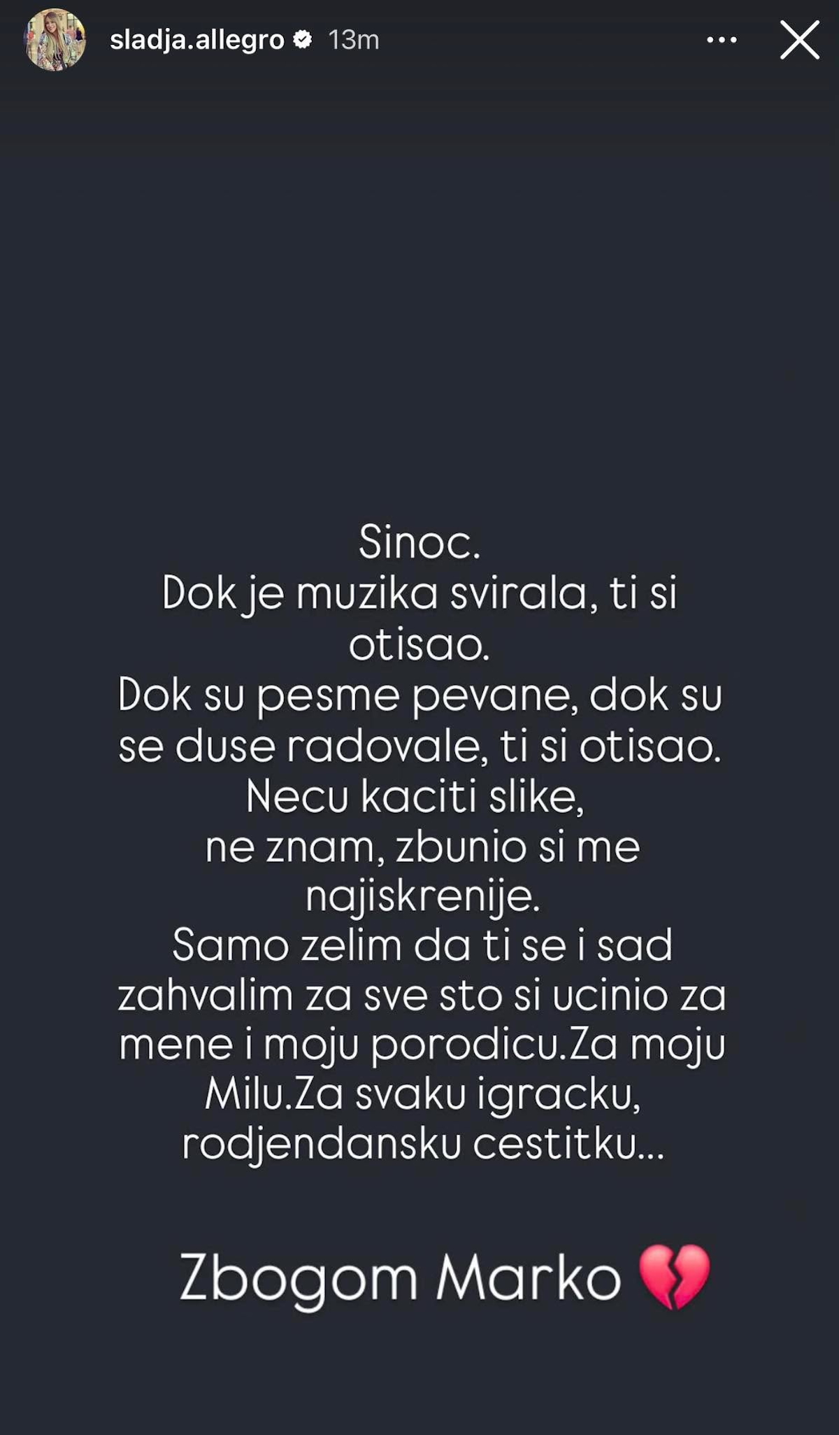 "Uvek si bio bleskast, svoj, nepredvidiv... Ne postoje prave reči za ovo" Estrada se oprašta od Marka Pantića