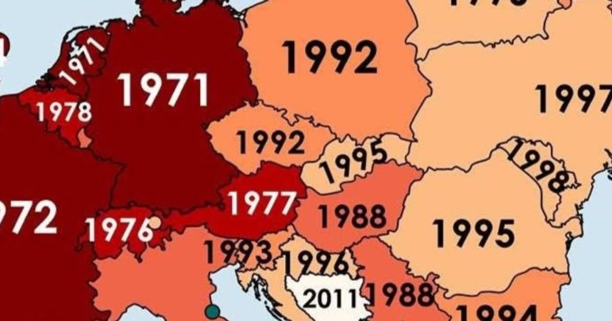 Опубликована новая карта Европы: над Сербией указан 1988, Хорватией 1996, а Словенией 1993