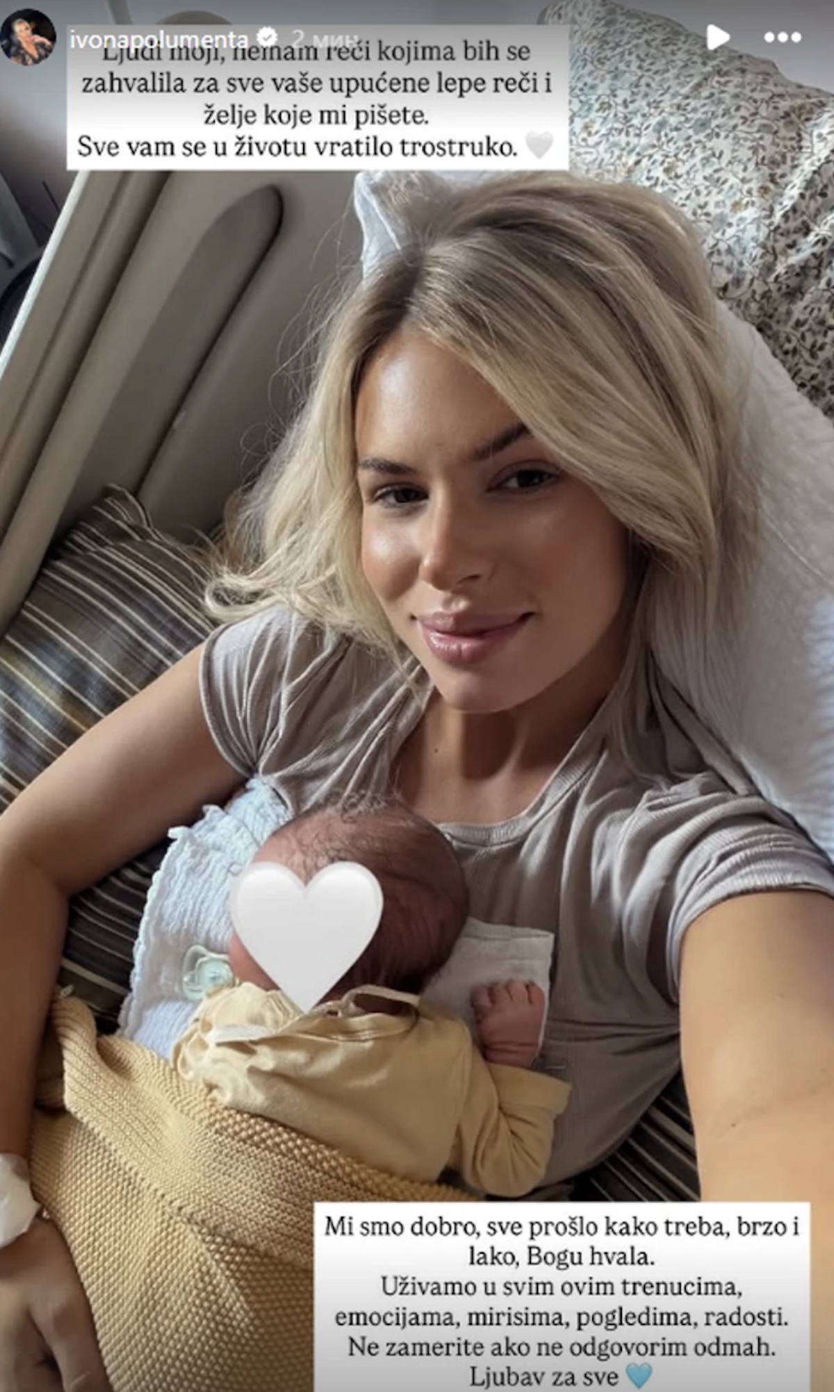 Oglasila se žena Dada Polumente nakon porođaja: Sin joj spava na grudima, objavila fotografiju iz porodilišta