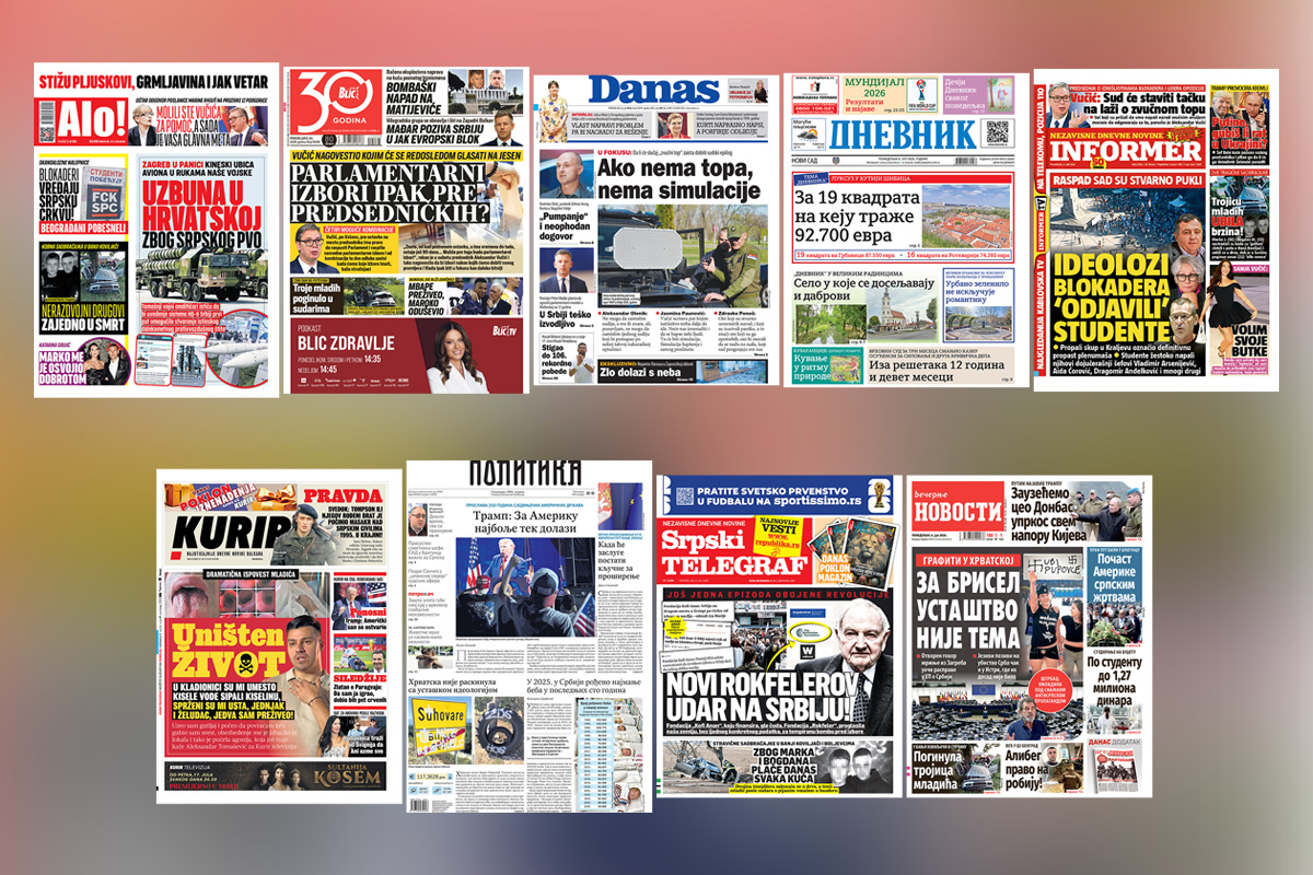 NASLOVNE STRANE SUTRAŠNJIH NOVINA: Prelistavanje štampe za ponedeljak, 6. jul 2026. godine