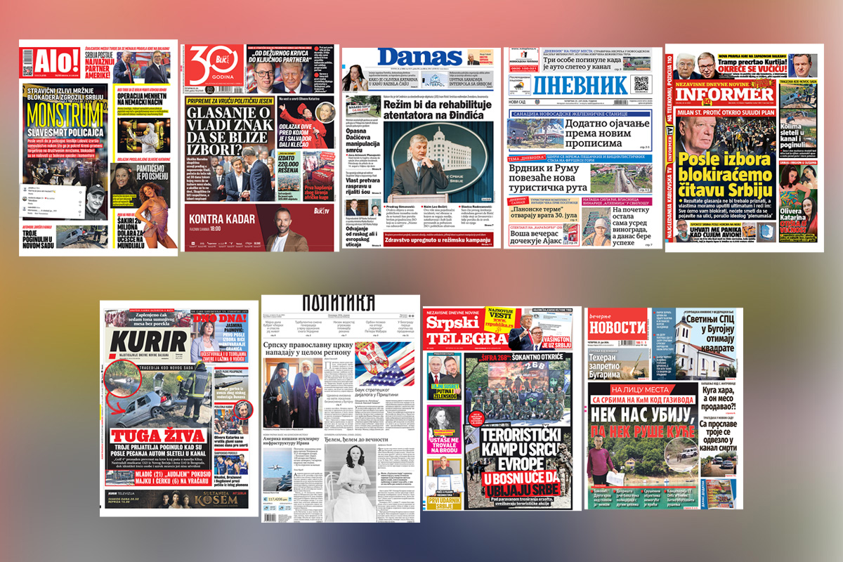 NASLOVNE STRANE SUTRAŠNJIH NOVINA: Prelistavanje štampe za četvrtak, 23. jul 2026. godine