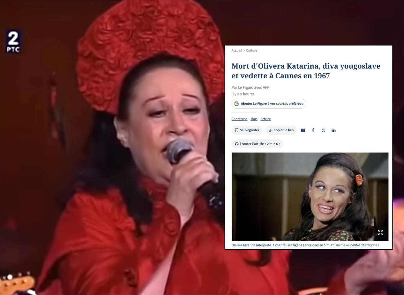 Francuski list "Le Figaro" objavio vest o smrti Olivere Katarine: Jugoslovenska diva i zvezda Kana