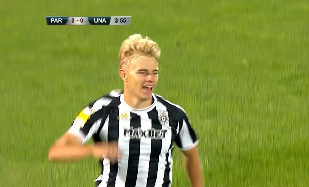 Ovako je Erik Kojzek u 4. minutu doneo prednost Partizanu protiv Une Štrasen na evropskom debiju