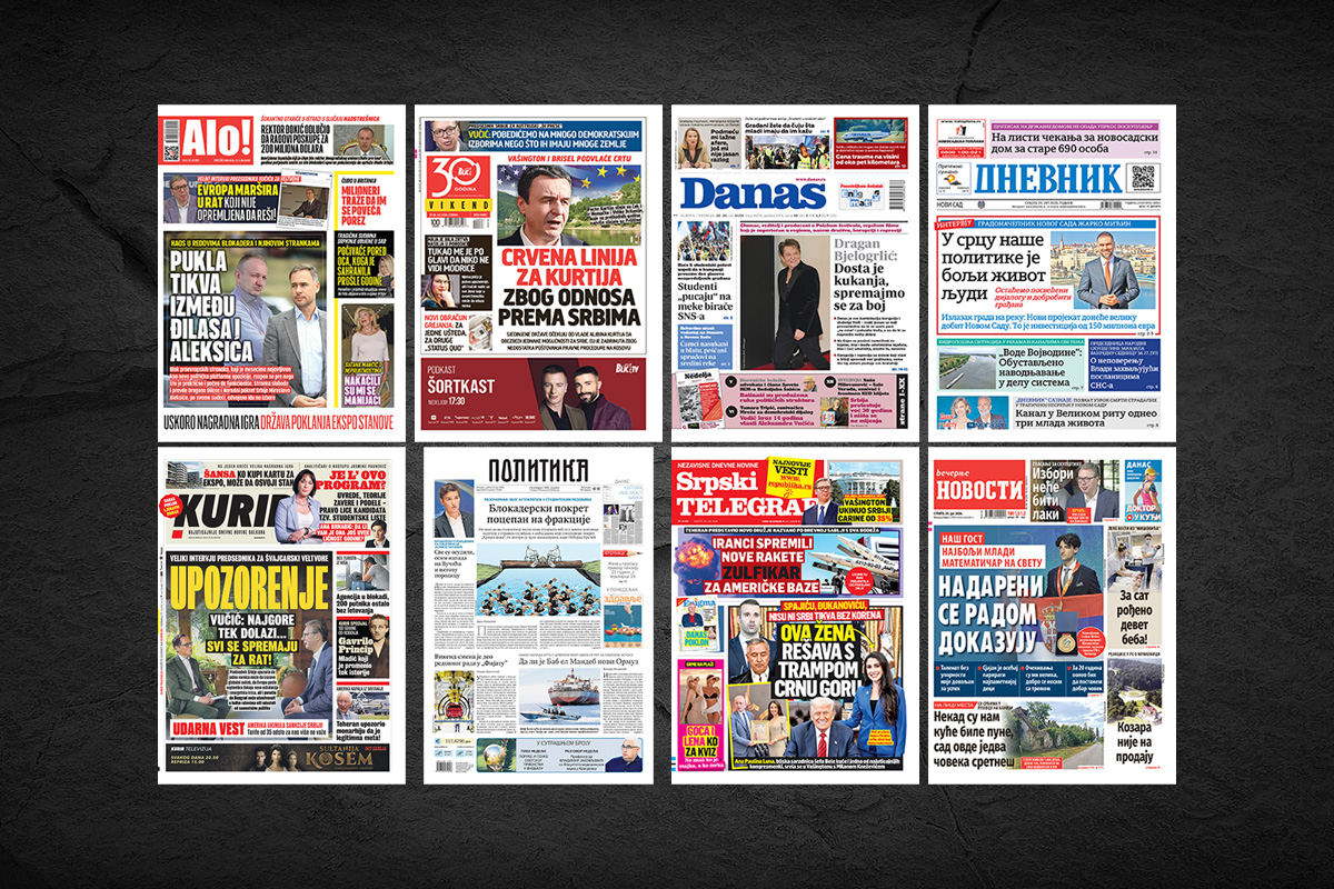 NASLOVNE STRANE SUTRAŠNJIH NOVINA: Prelistavanje štampe za SUBOTU, 25. jul 2026. godine