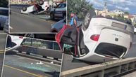 SVE STOJI NA PRILAZIMA BRANKOVOM MOSTU: Taksi se prevrnuo na krov, evo kako je došlo do sudara!
