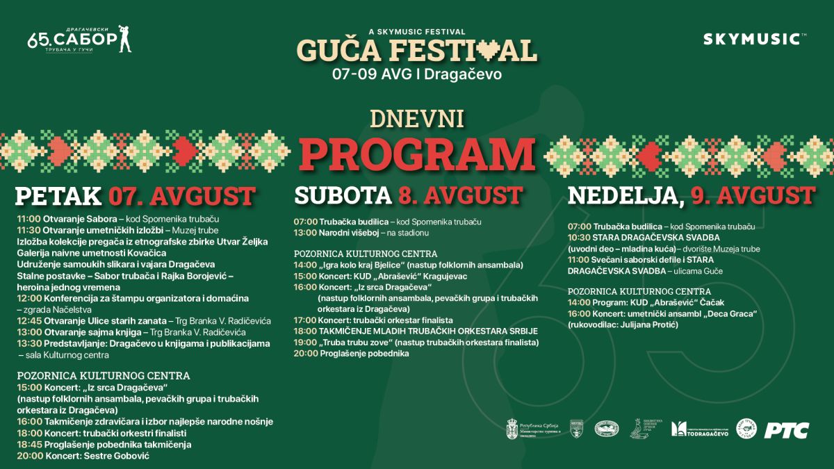 Trubačka budilica, narodni višeboj i čuvena Dragačevska svadba: Pogledajte šta još donosi program u Guči