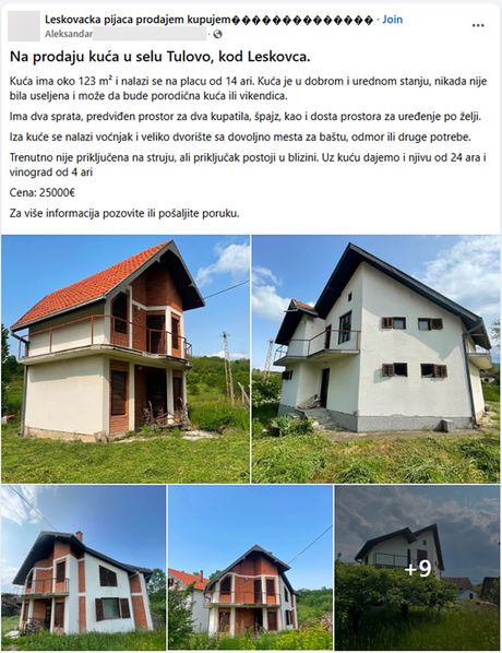 Prodaja kuće selo Tulovo, kod Leskovca