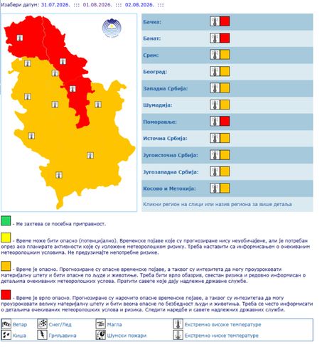 Meteoalarm 1. avgust 2026