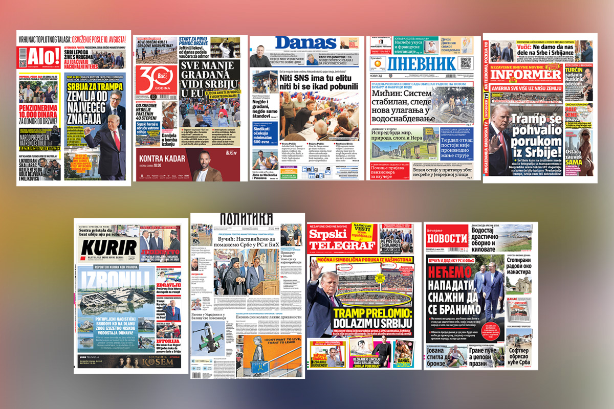 NASLOVNE STRANE SUTRAŠNJIH NOVINA: Prelistavanje štampe za ponedeljak, 3. avgust 2026. godine
