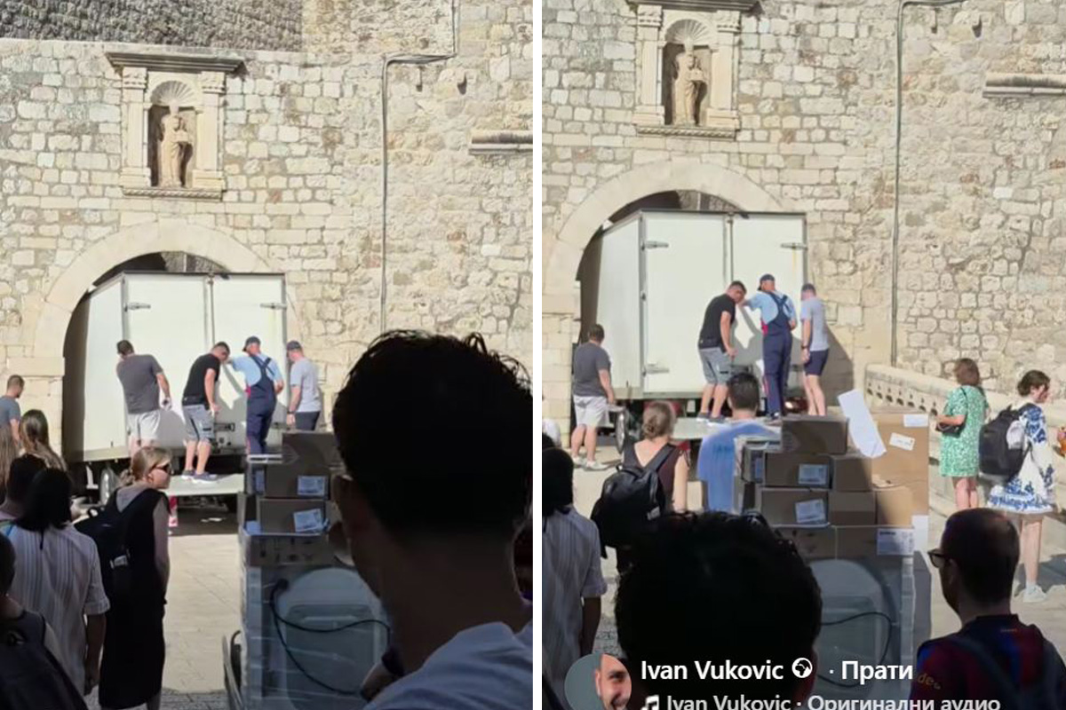 Neverovatan snimak iz Dubrovnika: Kamion za dostavu se zaglavio na ulazi u Stari grad, a njih četvorica...