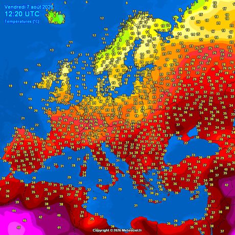 Trenutne temperature vazduha u Evropi