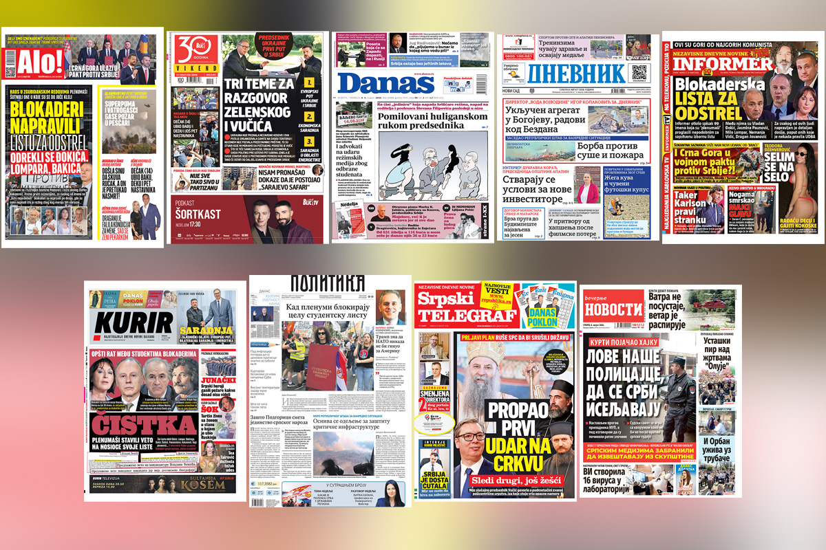 NASLOVNE STRANE SUTRAŠNJIH NOVINA: Prelistavanje štampe za subotu, 8. avgust 2026. godine