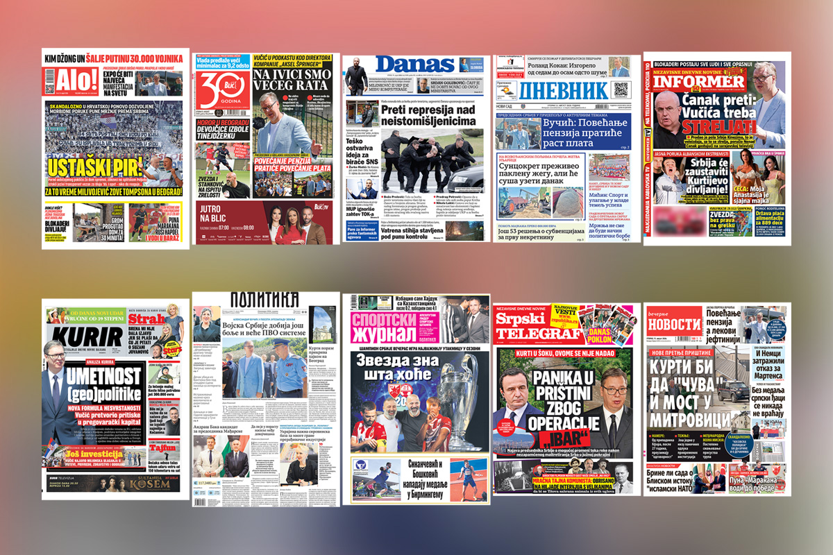 NASLOVNE STRANE SUTRAŠNJIH NOVINA: Prelistavanje štampe za utorak, 11. avgust 2026. godine