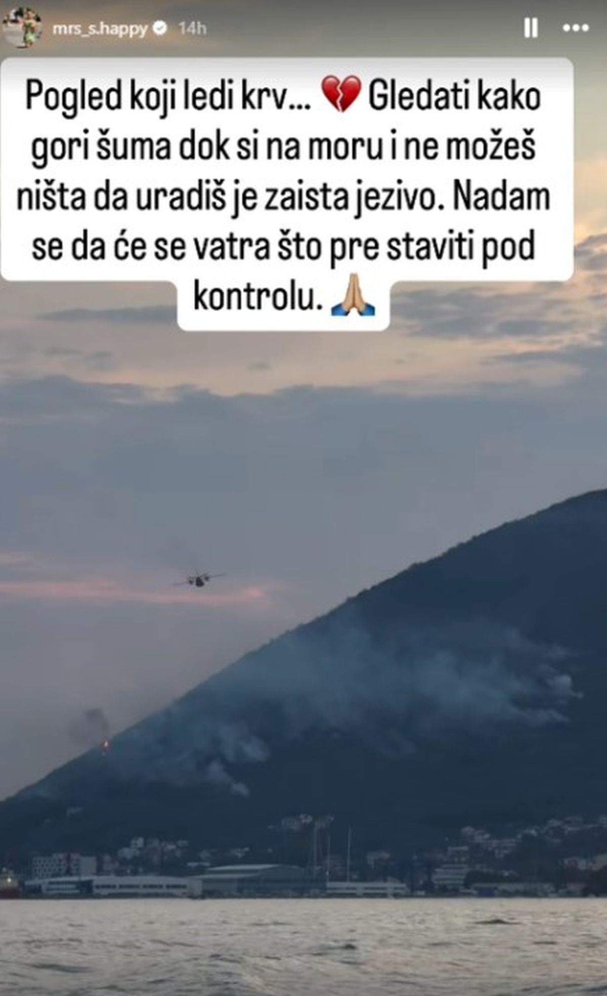 "Pogled ledi krv!" Voditeljka Pinka snimila jeziv požar u Crnoj Gori! Spavala pod Ostrogom pa se javila u zoru