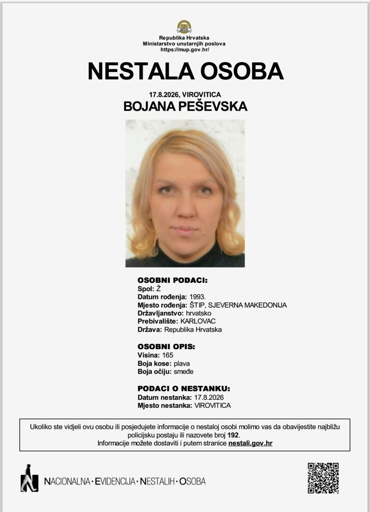 Policija traži ovu ženu! Bojana nestala sa detetom, sumnjiči se za jeziv zločin