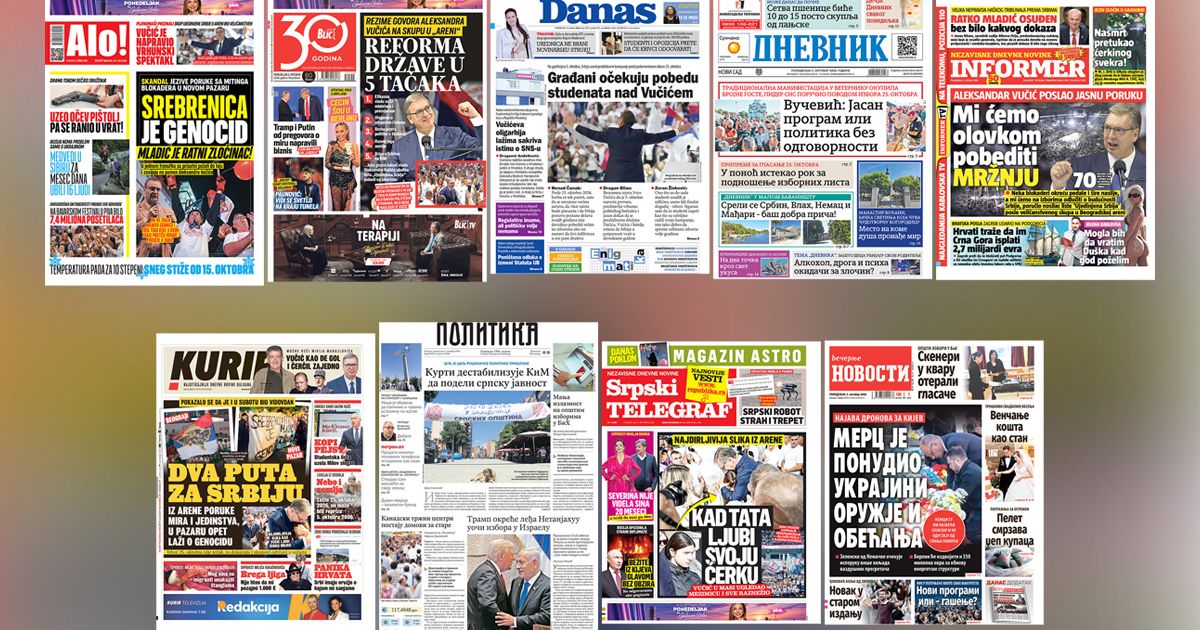 Naslovne strane sutrašnjih novina: pregled štampe za ponedeljak, 5. oktobar 2026.