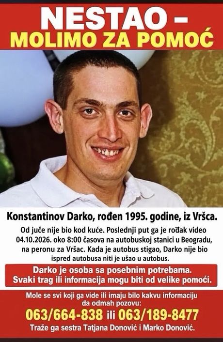 Nestao Darko Konstantinov iz Vršca