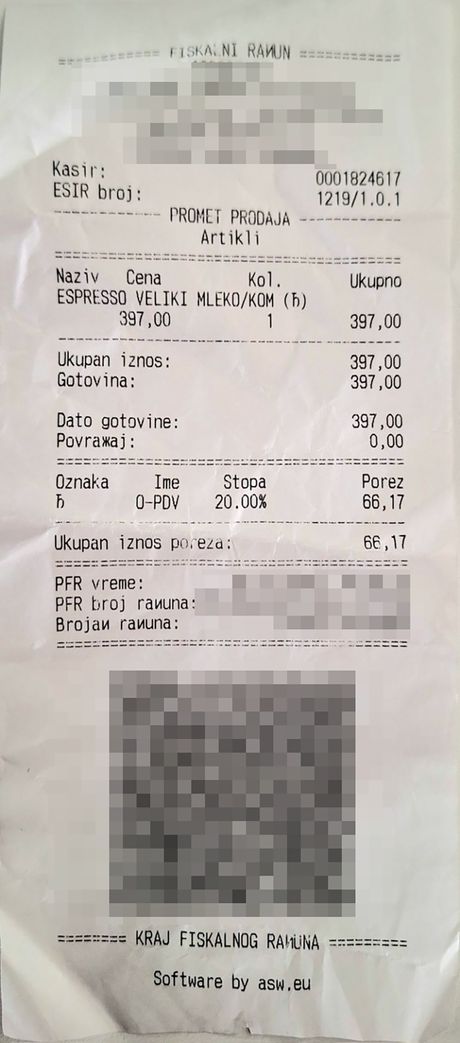 Račun, Kafa, Fiskalni Račun