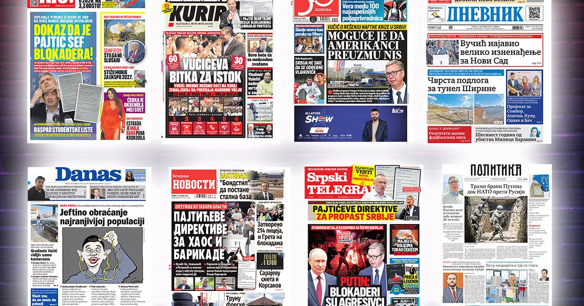 Naslovne strane sutrašnjih novina: prelistavanje štampe za sredu, 14. oktobar 2026.