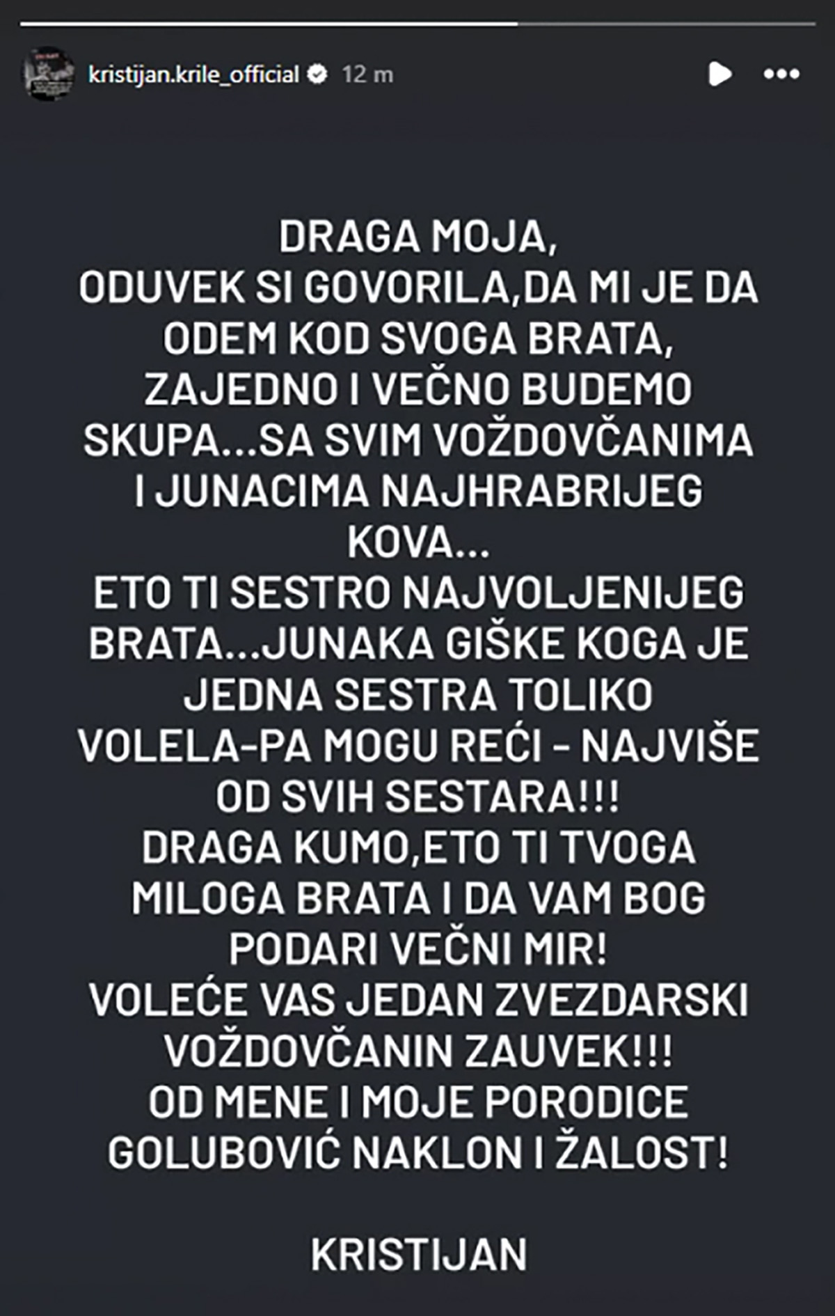 Kristijan Golubović slomljen zbog smrti kume! Potresnim rečima se oprostio od Giškine sestre: "Eto ti brata"