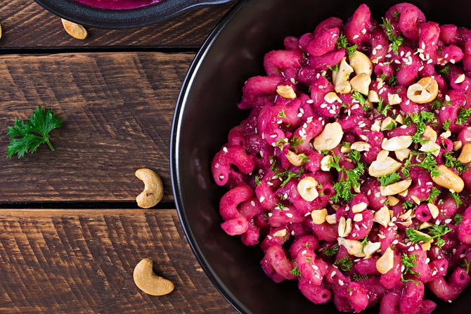 Pasta in beet sauce
